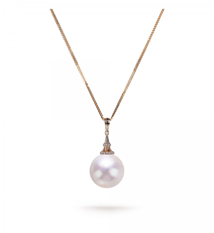 13.0-14.0mm White Freshwater Pearl Darling Pendant in 18K Gold - AAAAA Quality