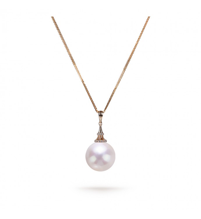 13.0-14.0mm White Freshwater Pearl Darling Pendant in 18K Gold - AAAAA Quality