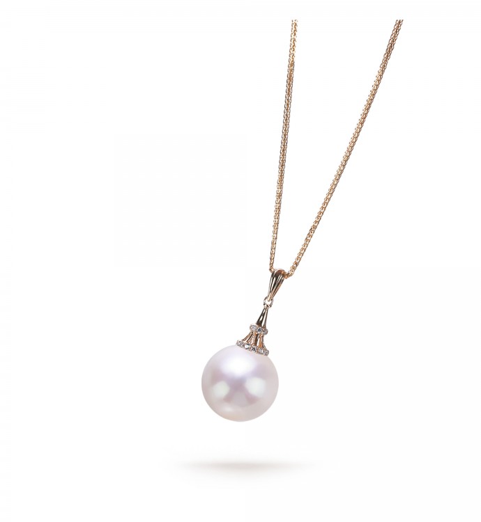 13.0-14.0mm White Freshwater Pearl Darling Pendant in 18K Gold - AAAAA Quality