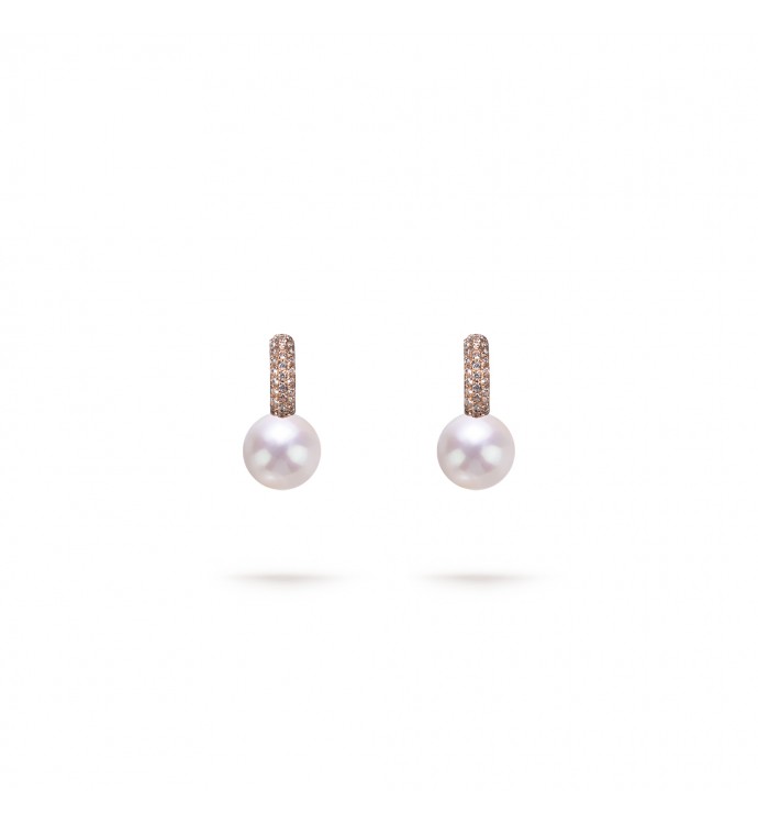 7.5-8.0mm White Freshwater Pearl & Diamond Belle Earrings in 18K Gold - AAAA Quality