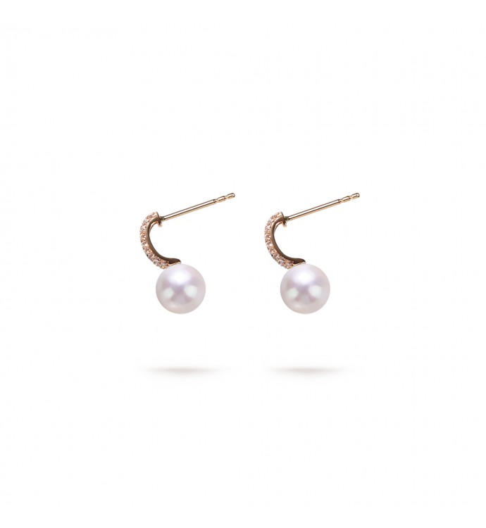 7.5-8.0mm White Freshwater Pearl & Diamond Belle Earrings in 18K Gold - AAAA Quality