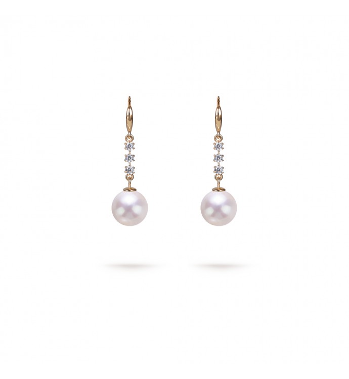 7.5-8.0mm White Freshwater Pearl & Diamond Serena Earrings in 18K Gold - AAAA Quality