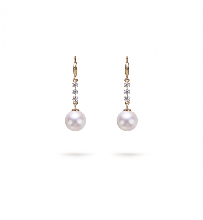 7.5-8.0mm White Freshwater Pearl & Diamond Serena Earrings in 18K Gold - AAAA Quality