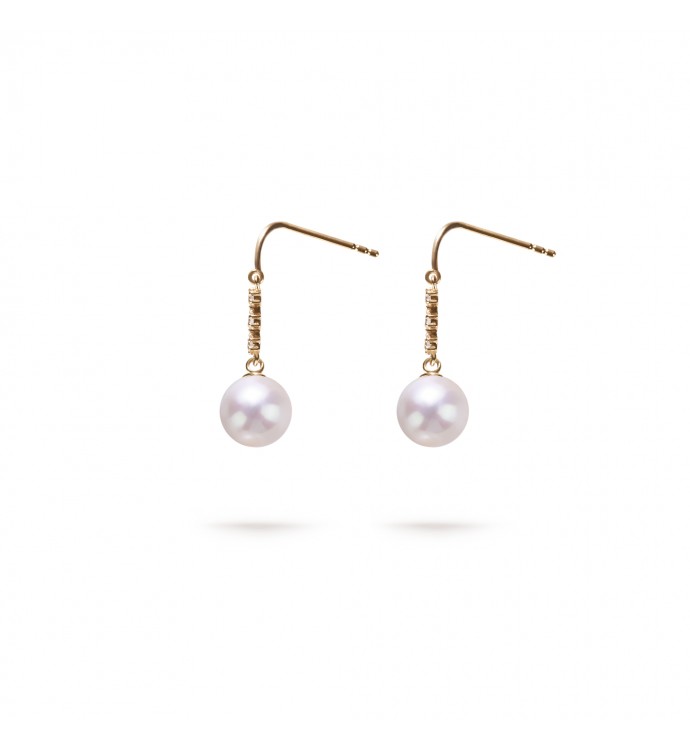 7.5-8.0mm White Freshwater Pearl & Diamond Serena Earrings in 18K Gold - AAAA Quality