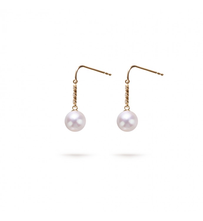7.5-8.0mm White Freshwater Pearl & Diamond Serena Earrings in 18K Gold - AAAA Quality