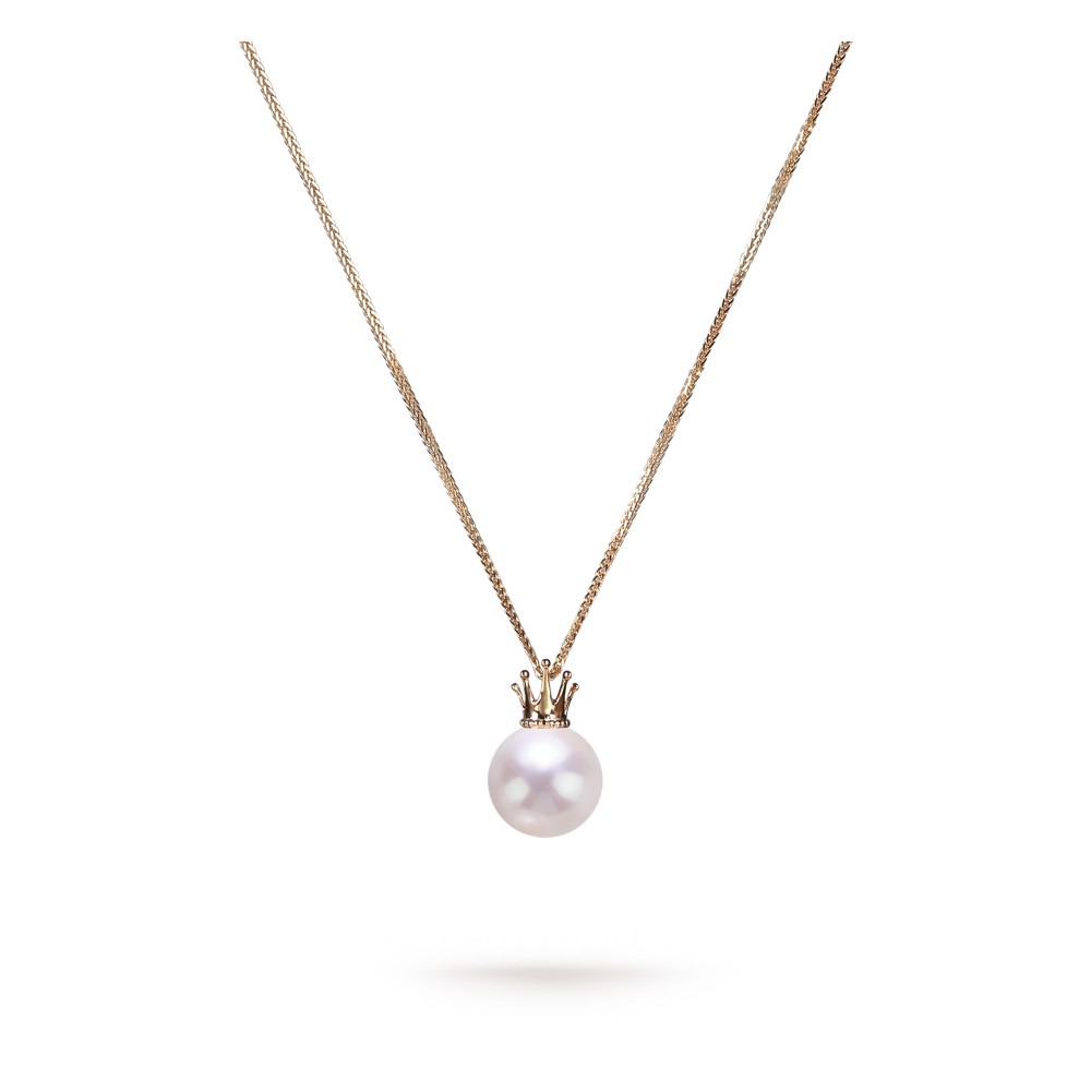 9.0-10.0mm White Freshwater Pearl Princess Pendant in 18K Gold - AAAAA Quality