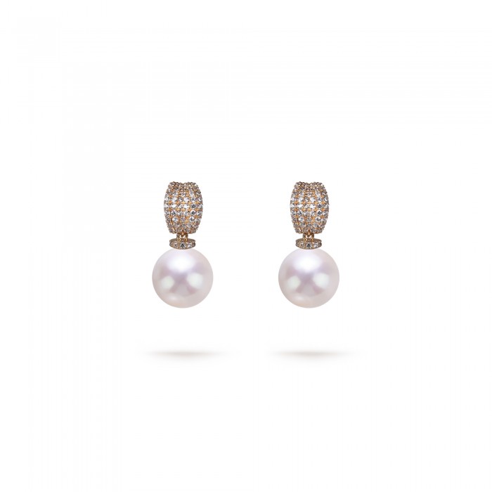 9.0-10.0mm White Freshwater Pearl Belle Earrings in 18K Gold - AAAAA Quality