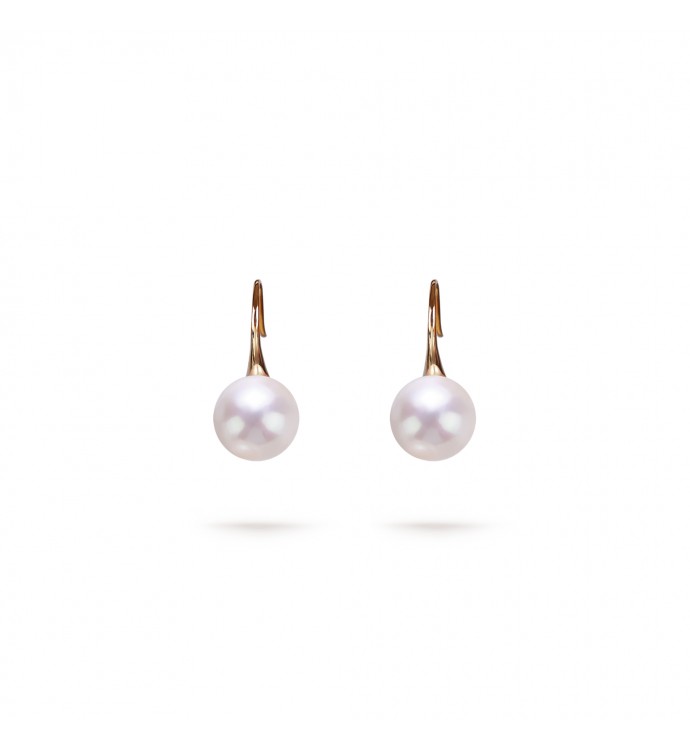 9.0-10.0mm White Freshwater Pearl Honey Dangle Earrings in 18K Gold - AAAAA Quality