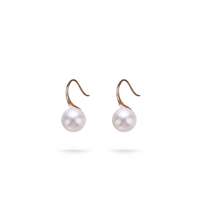 9.0-10.0mm White Freshwater Pearl Honey Dangle Earrings in 18K Gold - AAAAA Quality