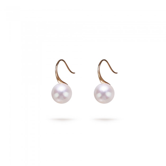 9.0-10.0mm White Freshwater Pearl Honey Dangle Earrings in 18K Gold - AAAAA Quality