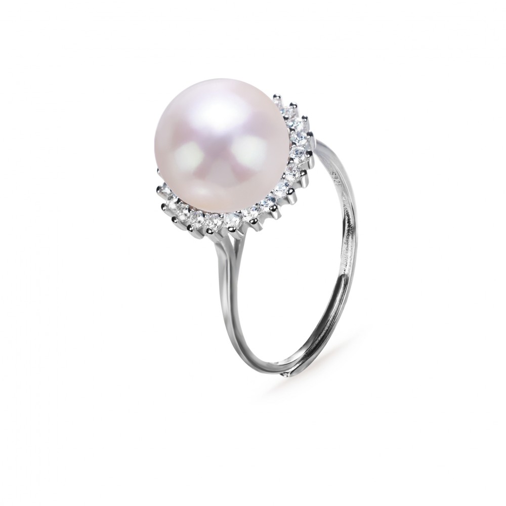 9.0-10.0mm White Freshwater Pearl Halo Ring - AAAAA Quality