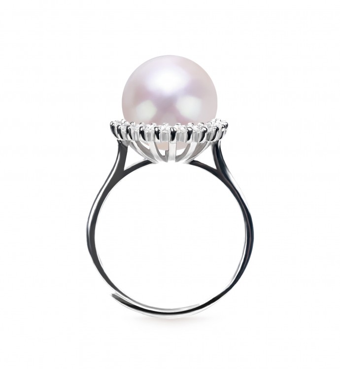 9.0-10.0mm White Freshwater Pearl Halo Ring - AAAAA Quality
