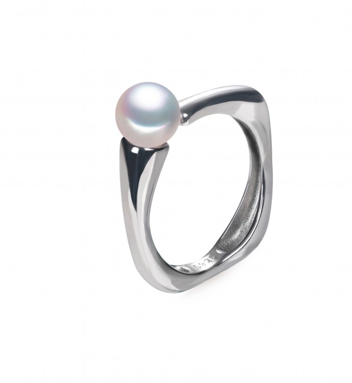 9.0-10.0mm White Freshwater Pearl Loop Ring - AAA Quality