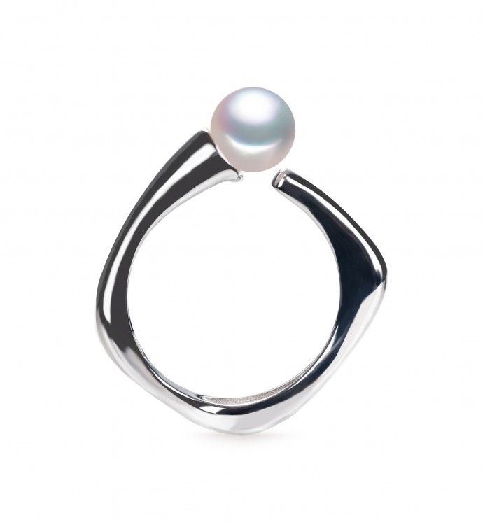 9.0-10.0mm White Freshwater Pearl Loop Ring - AAA Quality