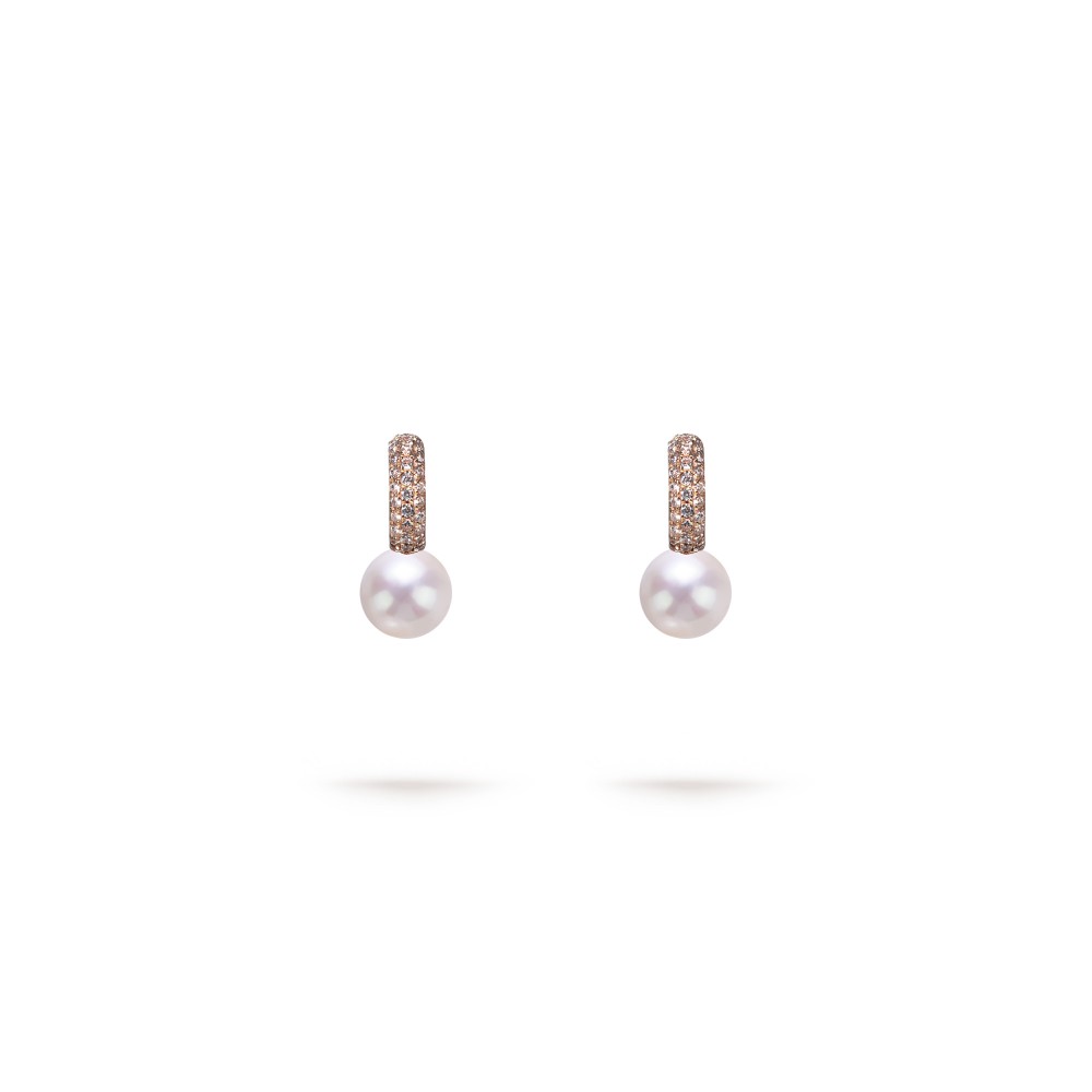 6.0-6.5mm White Freshwater Pearl & Diamond Belle Earrings in 18K Gold - AAA Quality