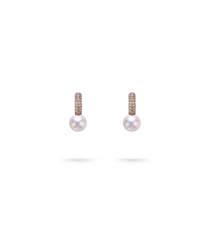 6.0-6.5mm White Freshwater Pearl & Diamond Belle Earrings in 18K Gold - AAA Quality