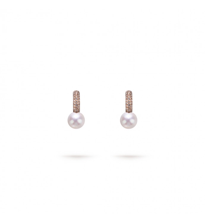 6.0-6.5mm White Freshwater Pearl & Diamond Belle Earrings in 18K Gold - AAA Quality