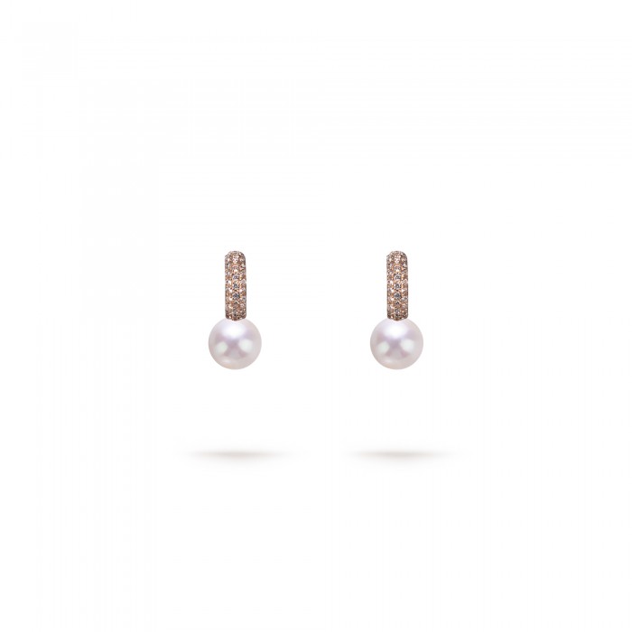 6.0-6.5mm White Freshwater Pearl & Diamond Belle Earrings in 18K Gold - AAA Quality