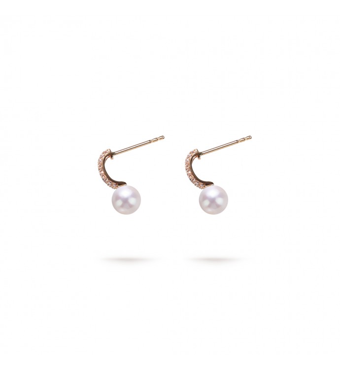 6.0-6.5mm White Freshwater Pearl & Diamond Belle Earrings in 18K Gold - AAA Quality