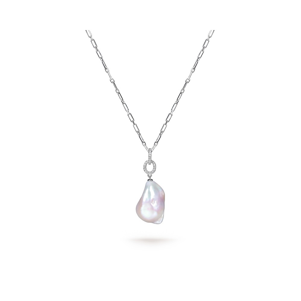 White Freshwater Baroque Pearl Bombshell Pendant in Sterling Silver