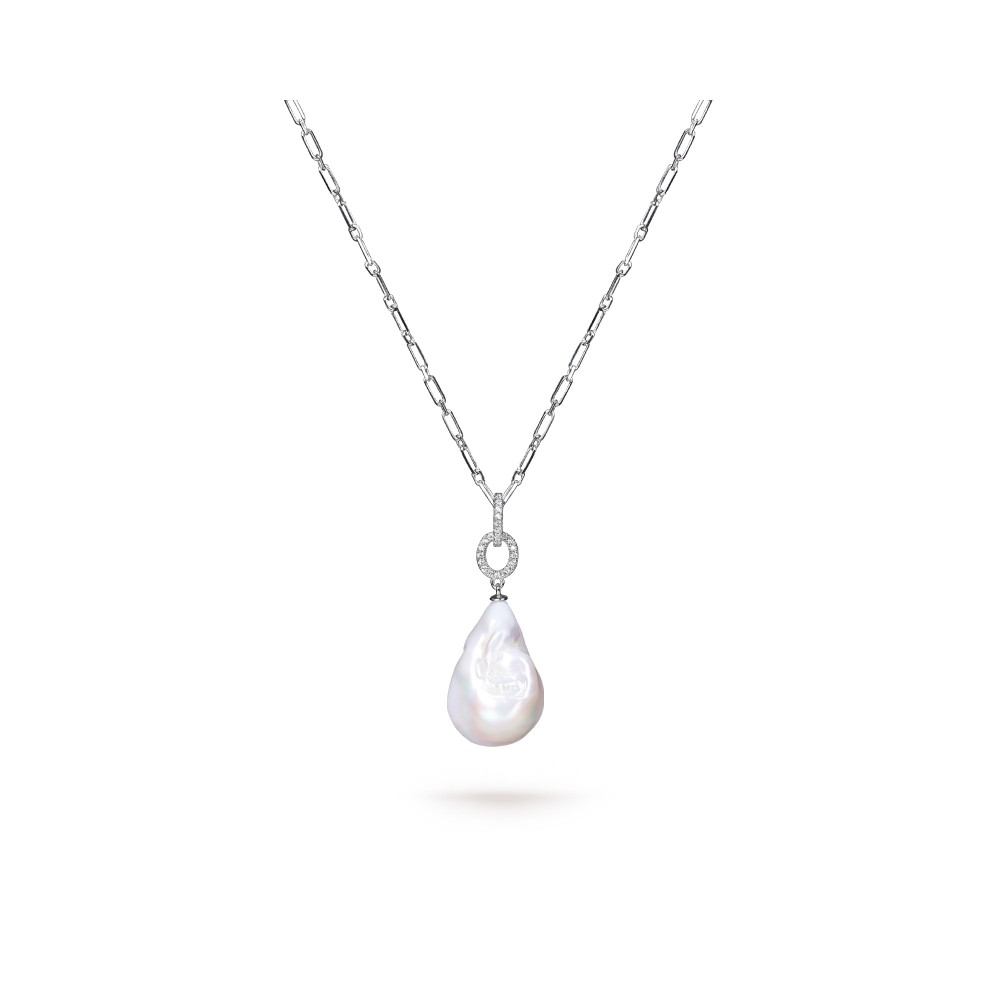 White Freshwater Baroque Pearl Bombshell Pendant in Sterling Silver