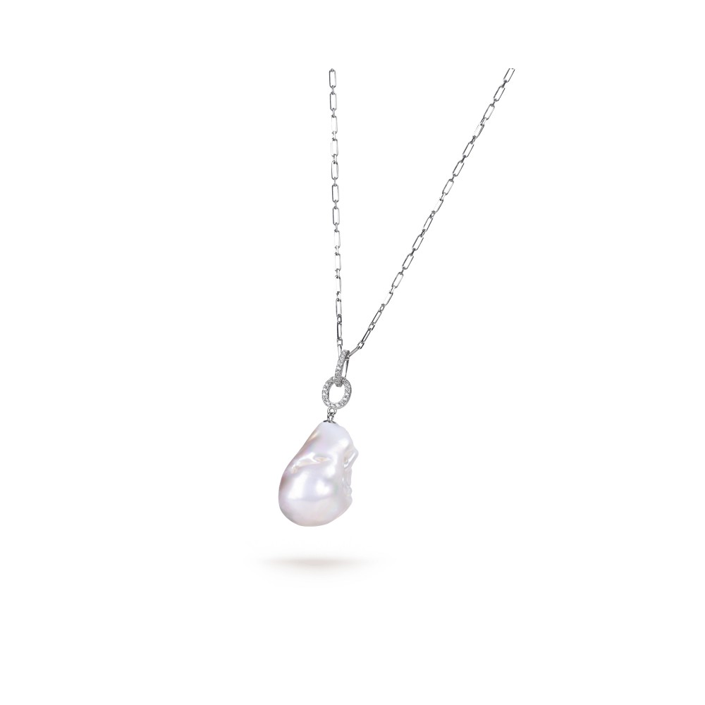 White Freshwater Baroque Pearl Bombshell Pendant in Sterling Silver