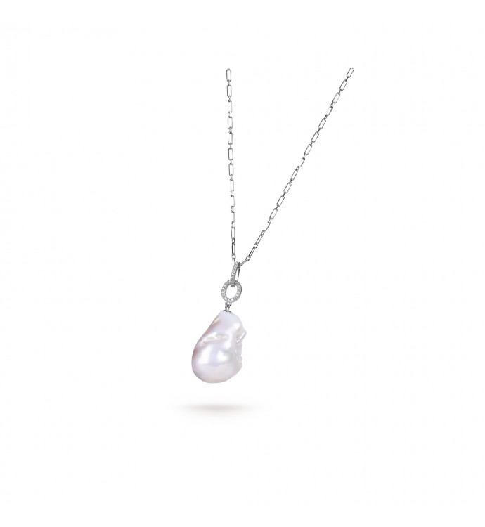 White Freshwater Baroque Pearl Bombshell Pendant in Sterling Silver