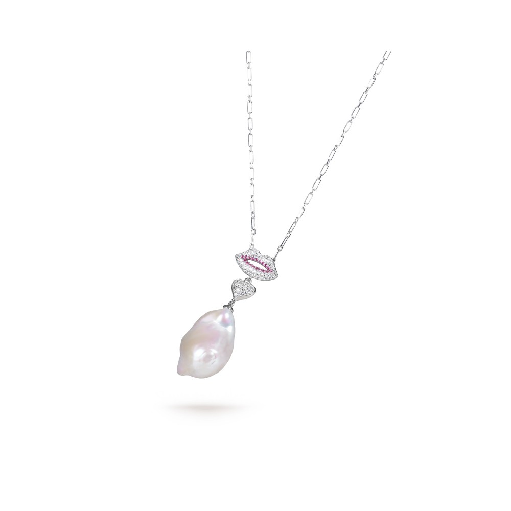 White Freshwater Baroque Pearl Lip Pendant in Sterling Silver